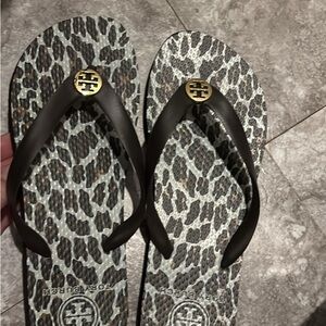Tory Burch Animal Print Sandals with Gold Accent